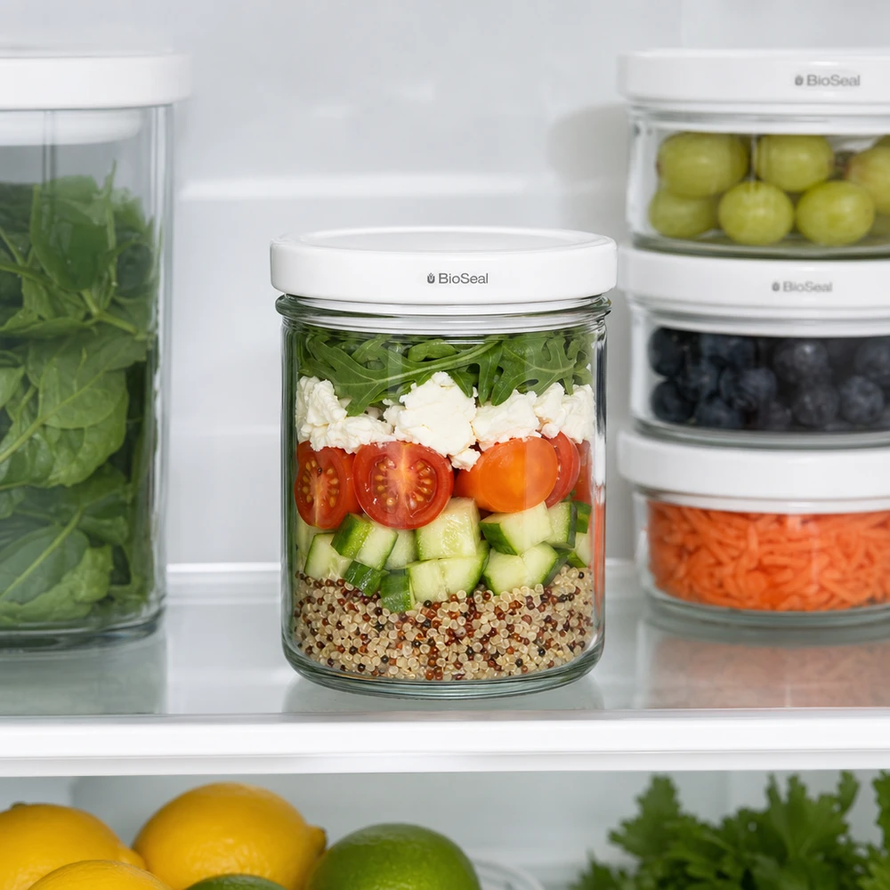 UNiTWIST 167ml tarro giratorio organizador para frigorífico Ensalada Meal Prep tapa BioSeal capas retención frescura