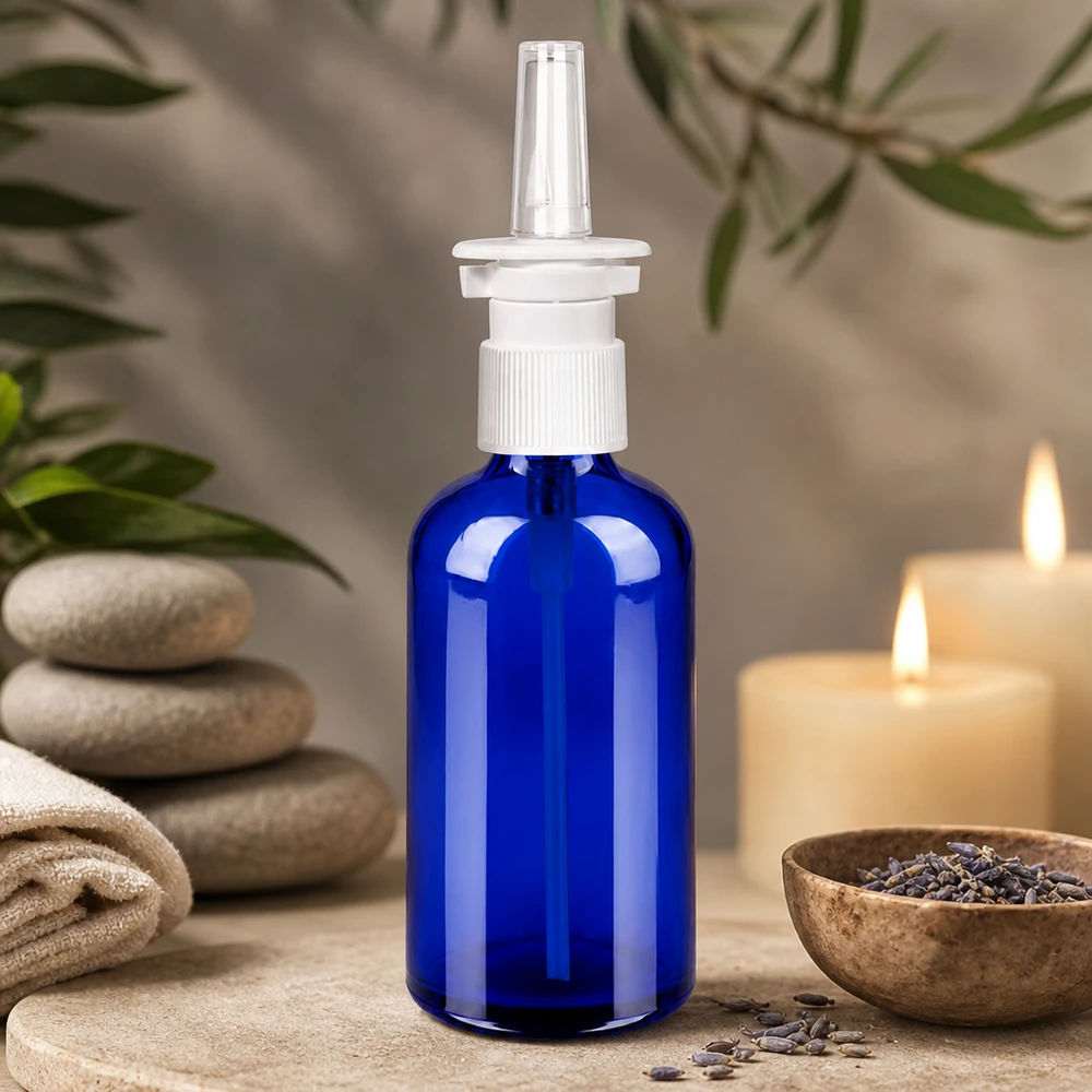 Frasco de vidrio médico de 100 ml con sistema de pulverización nasal de precisión para aplicaciones terapéuticas