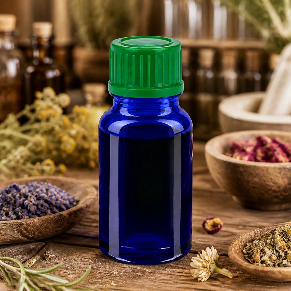 Botella 10ml 11mm tapón rosca verde estándar BlueLine UT18/10 Frasco de farmacia BlueLine UT18/10 de 10 ml con tapón verde resistente para un almacenamiento seguro