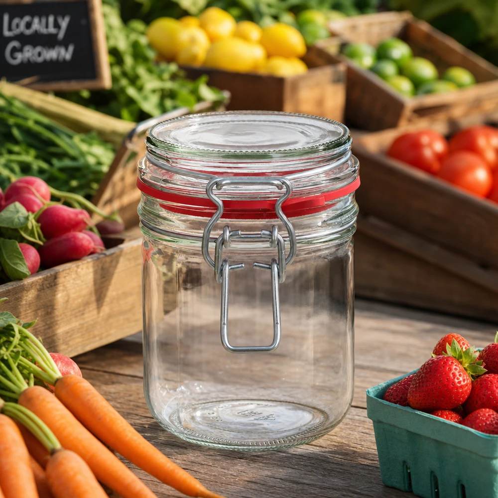 Tarro redondo de 400 ml con tapa abatible de resistente vidrio transparente para una organización duradera en la cocina
