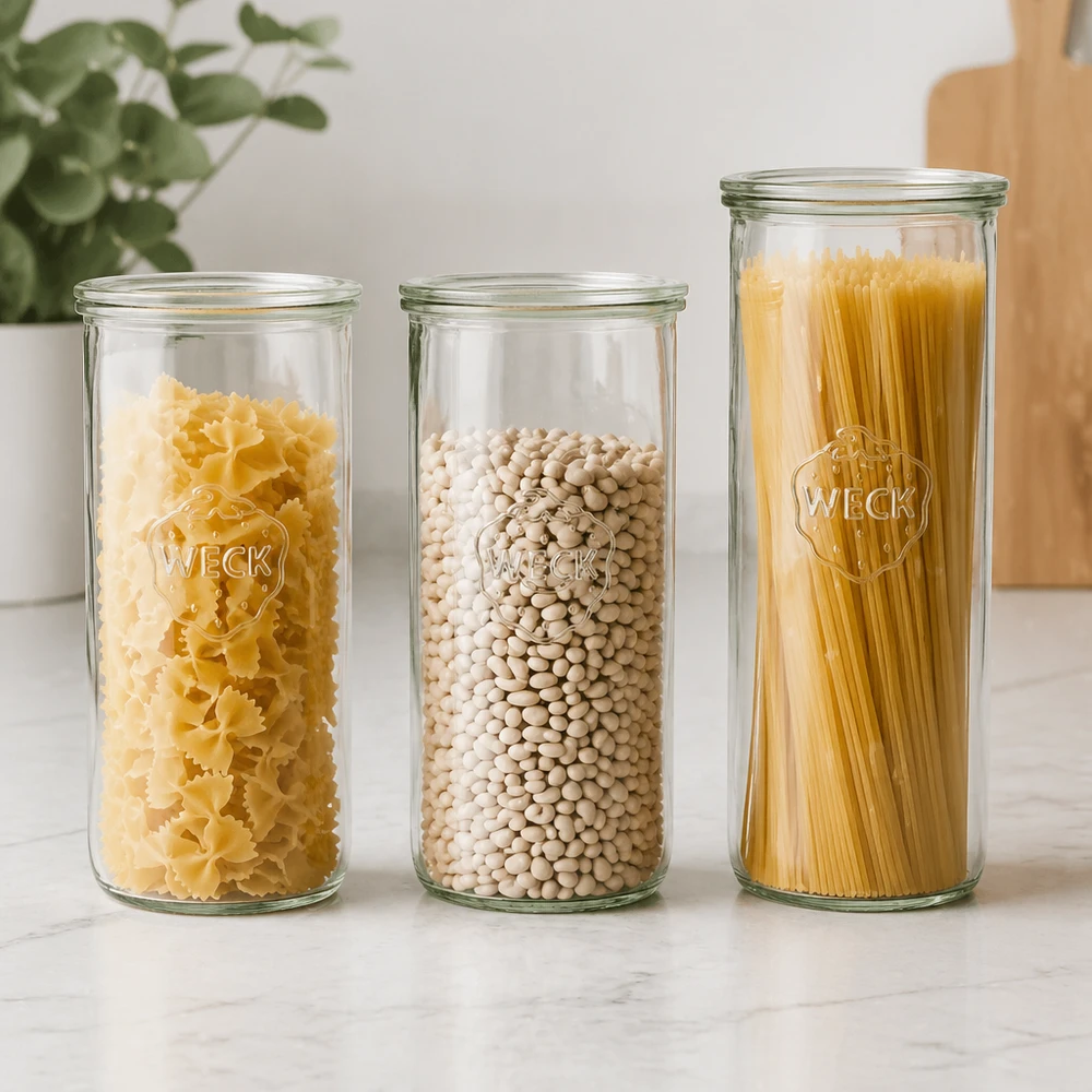 WECK RR100 Set lleno de pasta alubias y fideos tarro de almacenaje 1500ml cocina moderna