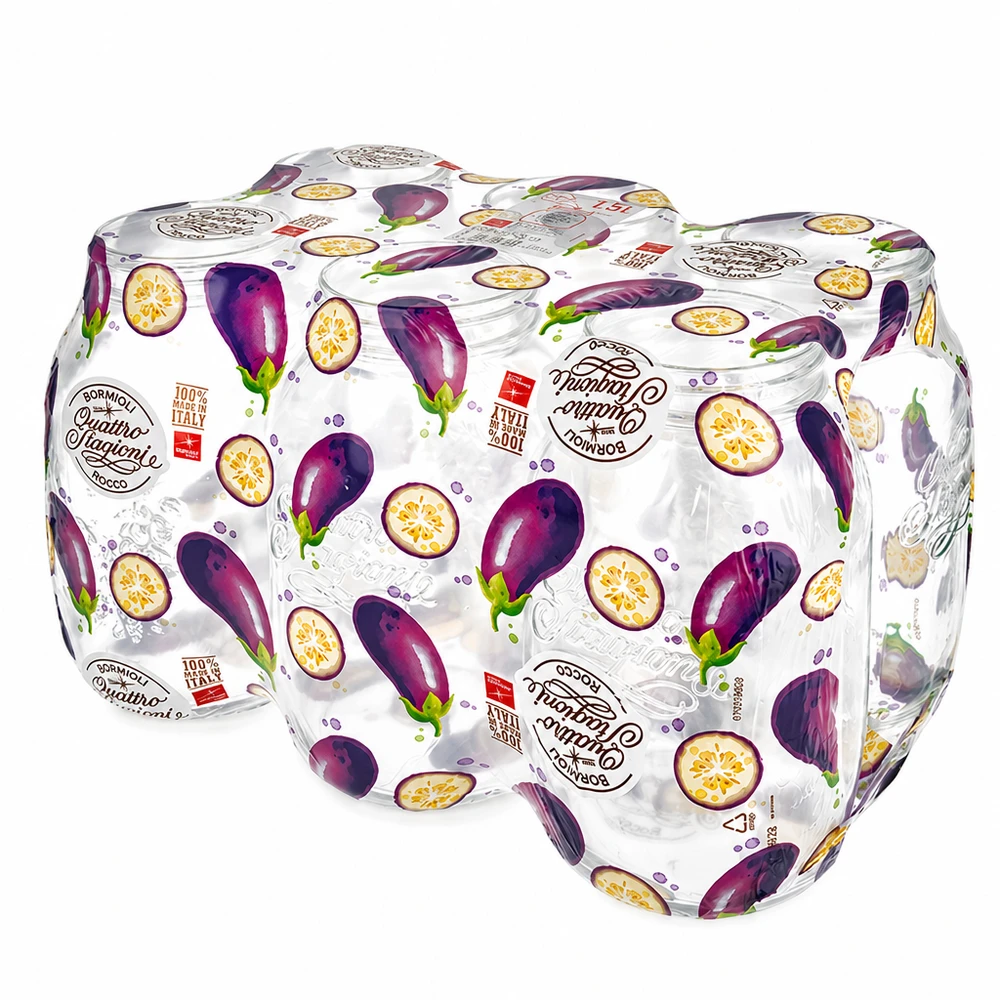 Tarro redondo "Quattro Stagioni" 2000ml con tapa Tarro de conserva Quattro Stagioni 2L con tapa motivo berenjena - Tarro italiano para conservar verduras y antipasti
