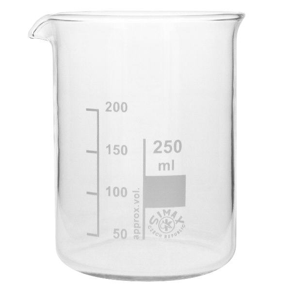 Vaso de precipitados 250ml vidrio borosilicato forma baja Vaso de 250 ml de vidrio de borosilicato de alta calidad con pico y escala para laboratorio y cocina