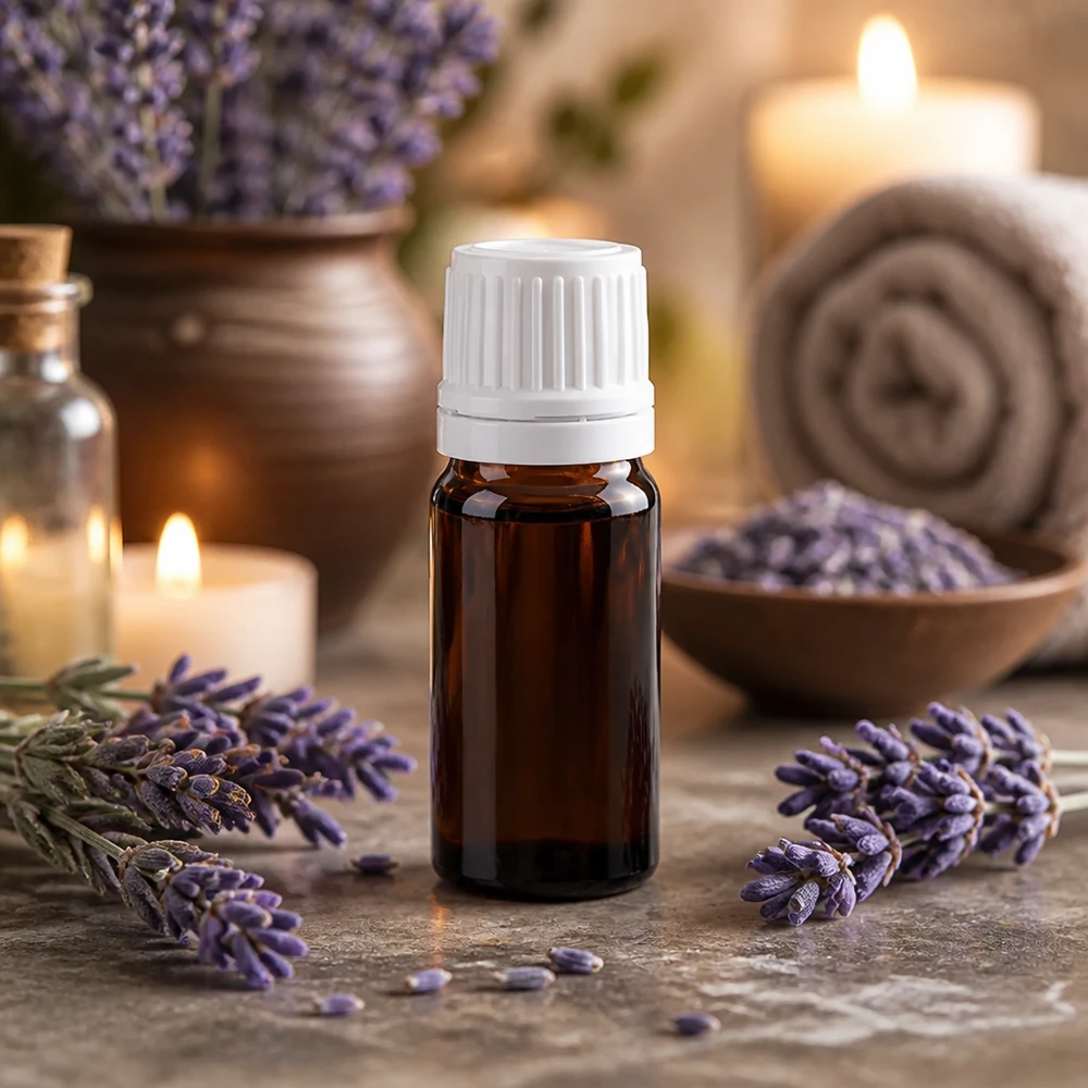 Frasco cuentagotas de vidrio ambarino de 5 ml con tapón blanco a prueba de niños para aceite de lavanda