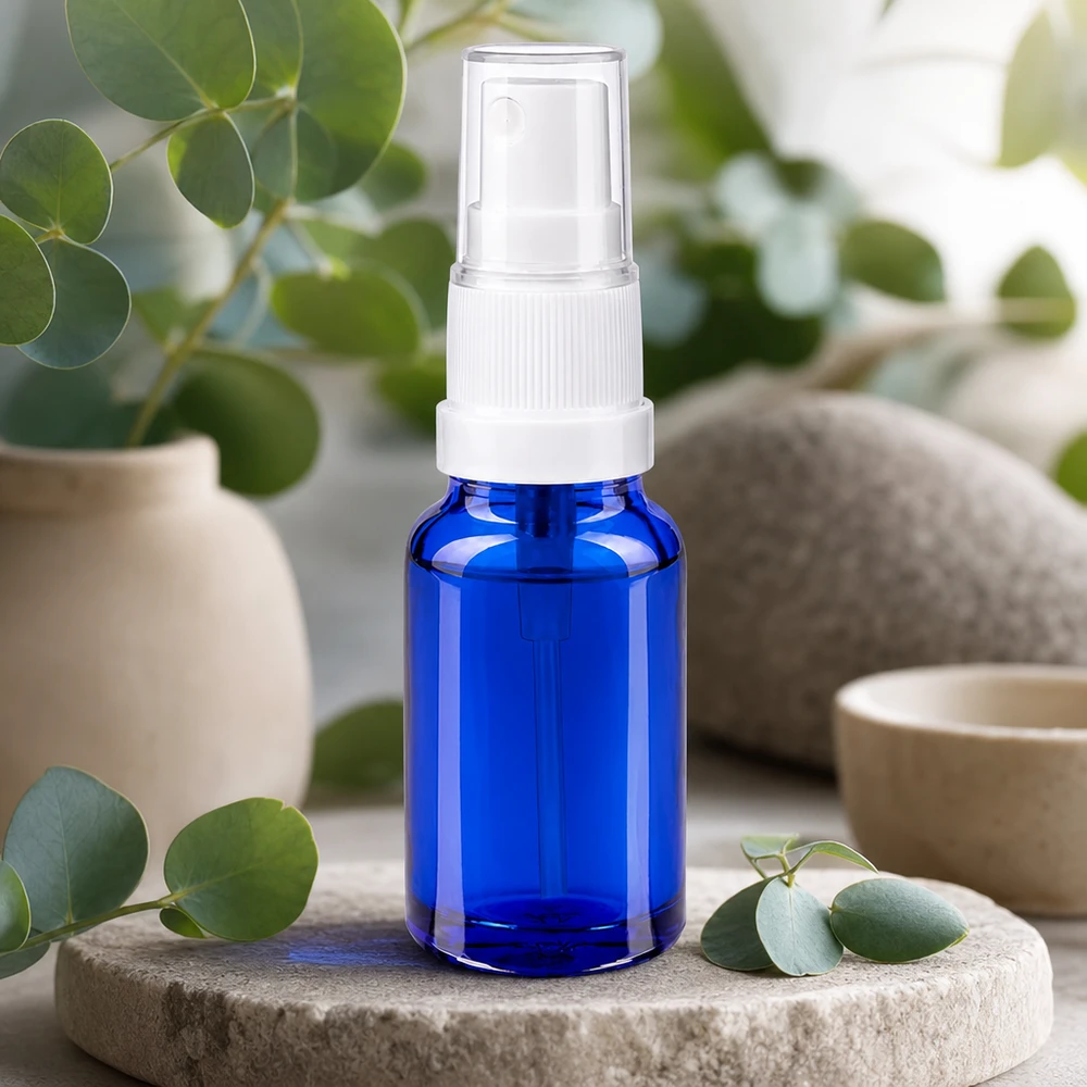 Frasco pulverizador BlueLine de 10 ml de alta calidad con cabezal transparente para una dosificación precisa