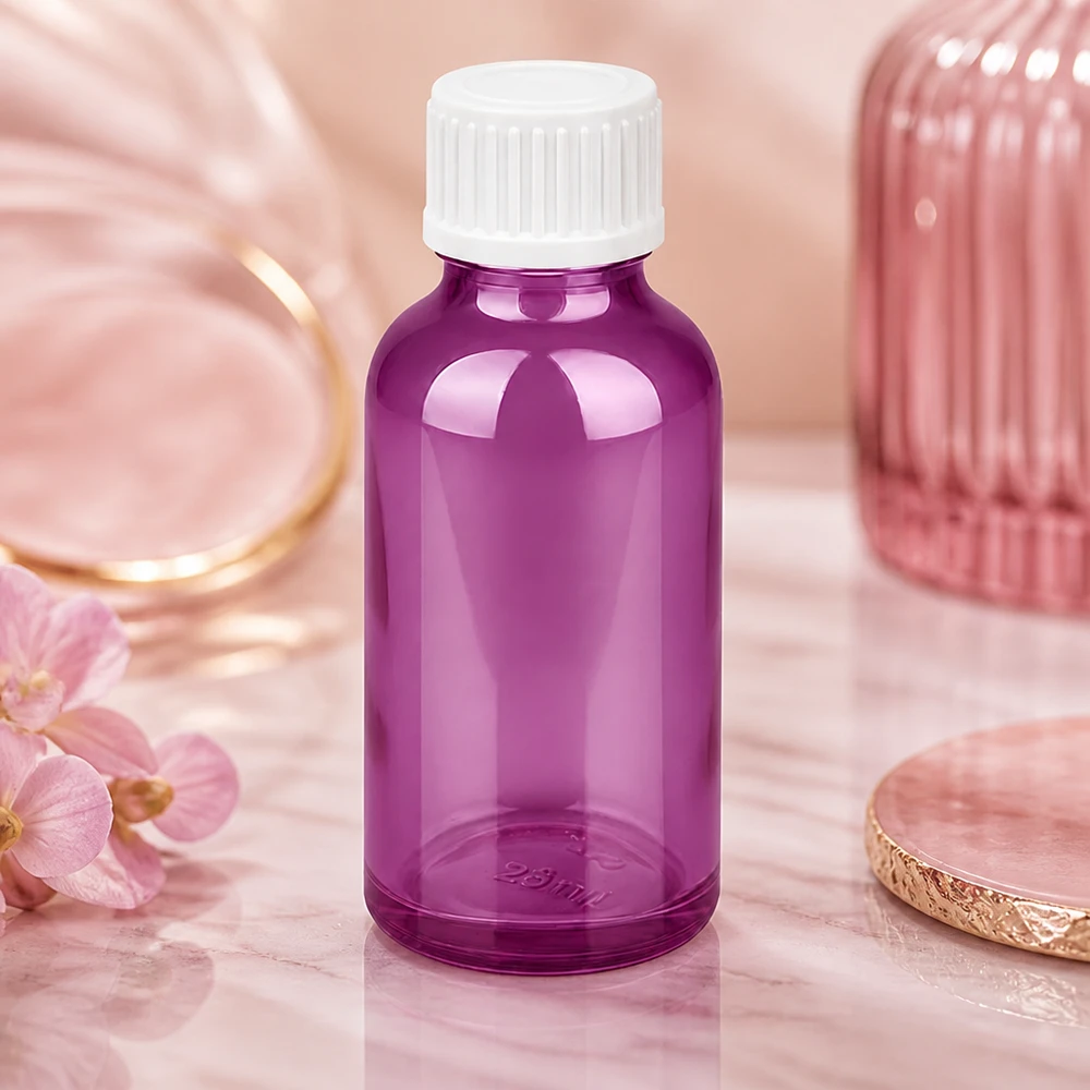 Frasco cuentagotas de 30 ml blanco de 0,9 mm estándar PurpleLine. UT18/30 Frasco cuentagotas STD UT18/30 de 30 ml en moderno color púrpura para aplicaciones cosméticas modernas