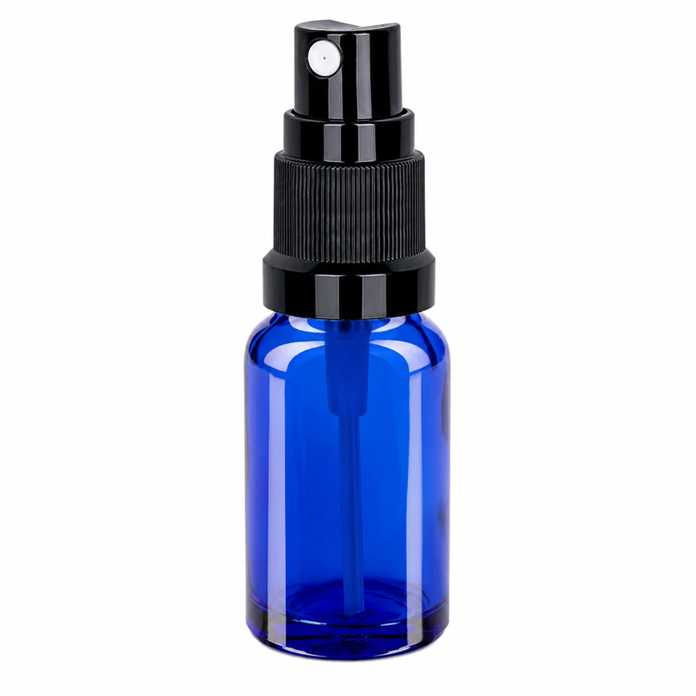 Pulverizador de vidrio azul de 10 ml con bomba pulverizadora negra STD BlueLine UT18/10 para una dosificación precisa