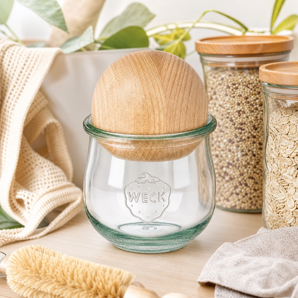 Tarro tulipán WECK RR80 de 370 ml con bola de madera de haya Tarro tulipán WECK RR80 de 370 ml con bola de madera de haya