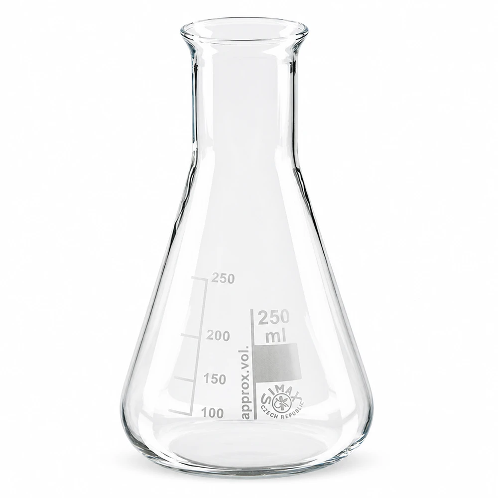 Matraz Erlenmeyer 250ml cuello estrecho Matraz Erlenmeyer de 250 ml y cuello estrecho de vidrio borosilicato transparente para experimentos de laboratorio