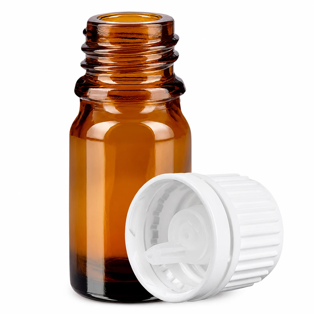 Frasco de vidrio marrón de 5 ml con cuentagotas de 0,7 mm para aceites esenciales y medicamentos