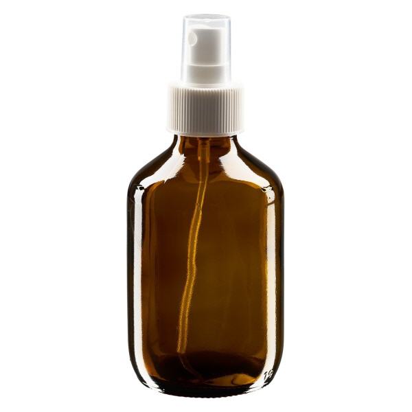 Frasco medicinal 200ml marrón, con bomba atomizadora blanca ApoGlas Frasco medicinal 200ml marrón, con bomba atomizadora blanca ApoGlas