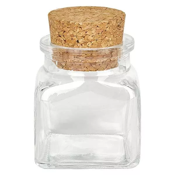 Quadratus 120ml transparente, abertura 39mm, con corcho 38/42