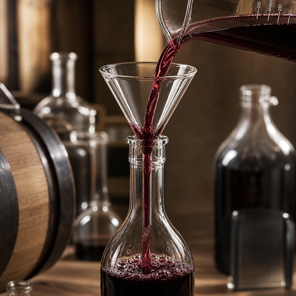 Embudo Ø 35mm cal sodada, ángulo 60°, corto Embudo de laboratorio transparente de 35 mm con ángulo de 60 grados de robusto vidrio sodocálcico para la producción de vino