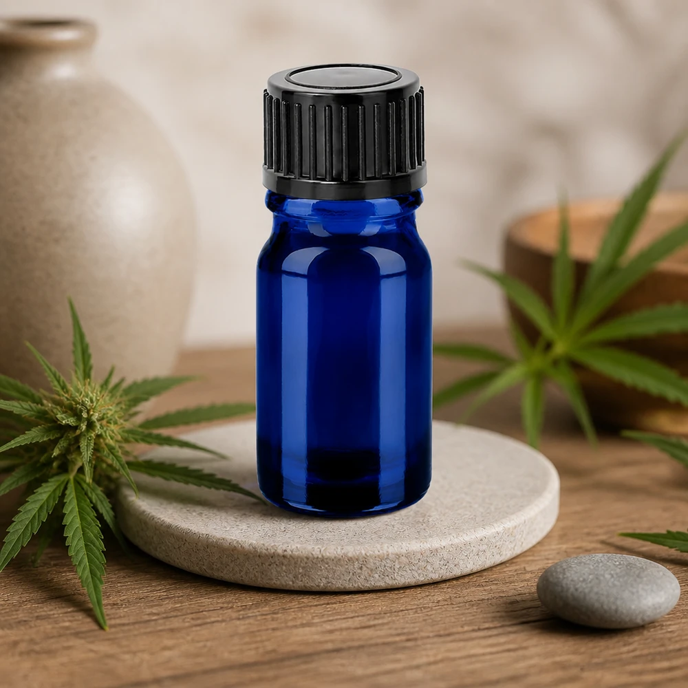 Frasco de vidrio azul cobalto de alta calidad de 5 ml con tapón de rosca estriado para uso profesional