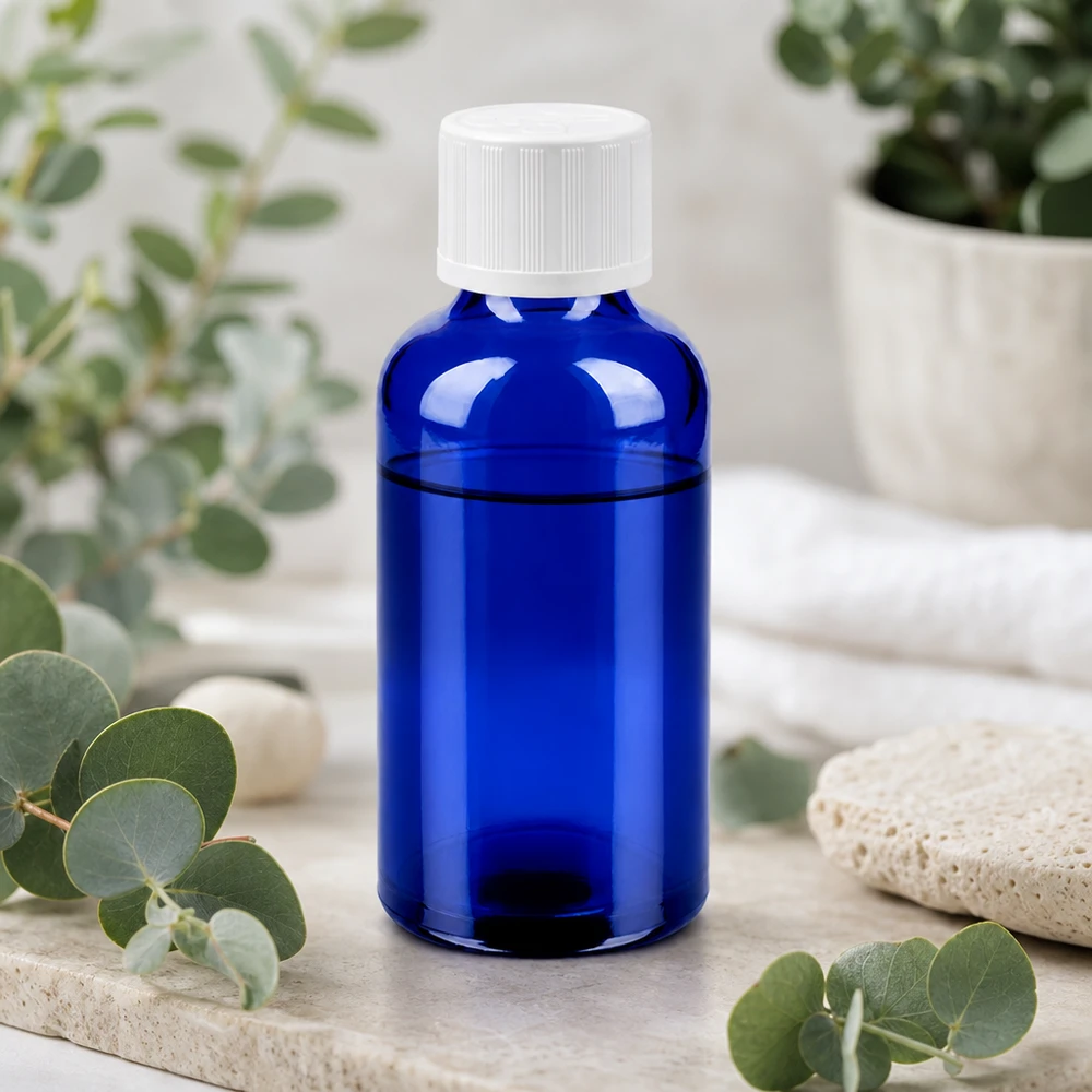 Botella 50ml 11mm tapón rosca blanco con precinto de seguridad BlueLine UT18/50 Botella de cristal BlueLine UT18/50 de 50 ml de alta calidad con tapón a prueba de niños para un almacenamiento seguro