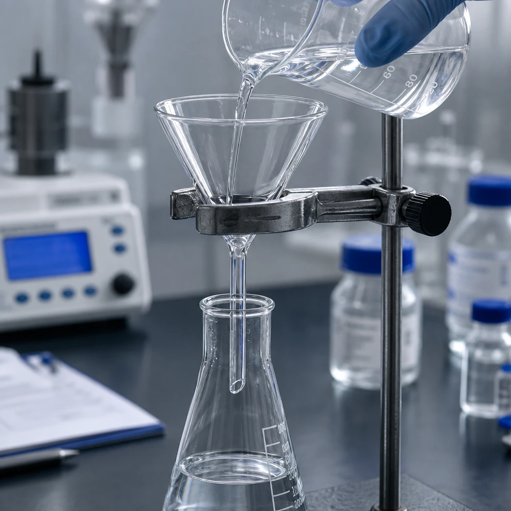 Embudo de laboratorio de vidrio sodocálcico con un ángulo de 60 grados y un diámetro de 80 mm para una filtración precisa