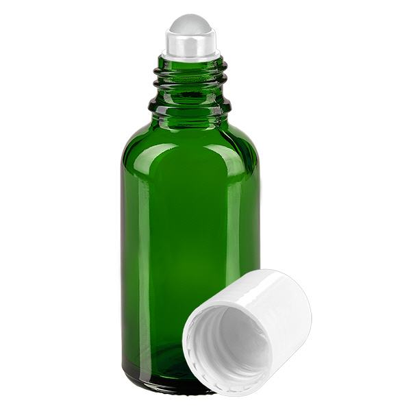 Botella de farmacia verde 30ml tapón roll-on blanco Botella de farmacia verde 30ml tapón roll-on blanco