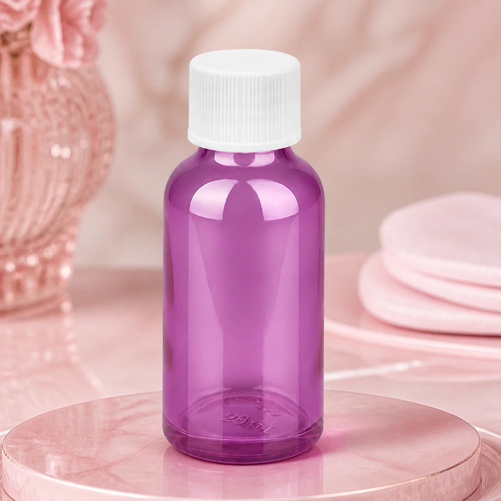 Frasco de farmacia de 30 ml de vidrio violeta de alta calidad con tapón blanco a prueba de niños