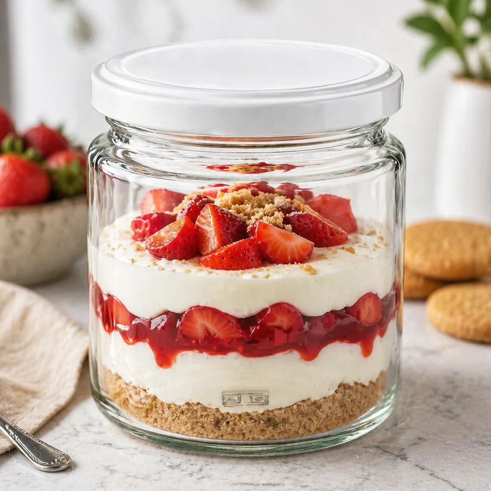 Tarro para miel de 350 g con tapa blanca BasicSeal UNiTWIST Tarro de miel de 250 ml como tarro de postre para tiramisú de fresa con tapa BasicSeal, uso versátil en la cocina