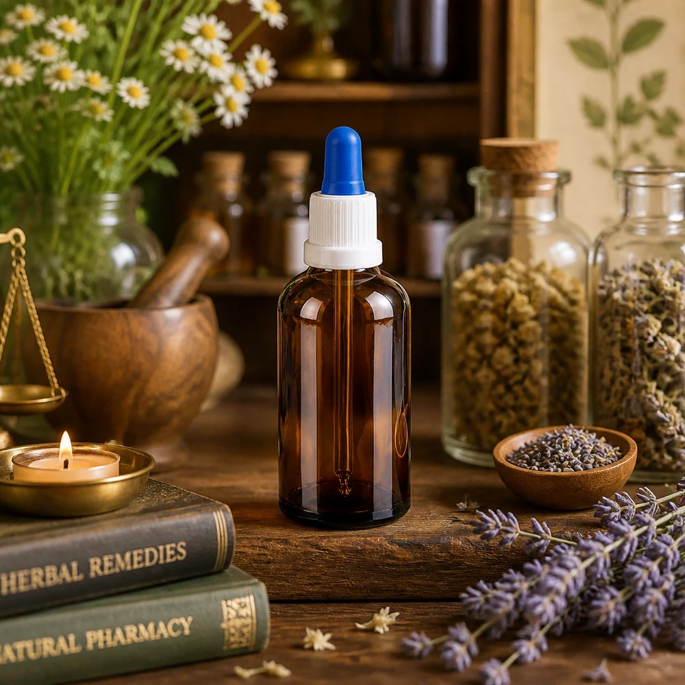 Dosificación precisa con frasco pipeta de 50 ml blanco-azul para cosmética natural y aromaterapia