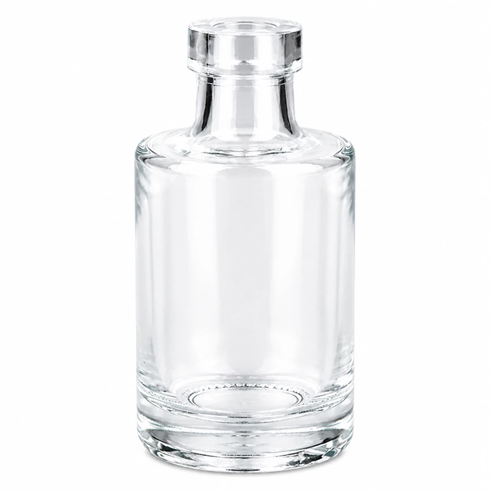 Botella de vidrio de 100 ml Marie sin tapón UNiTWIST transparente vacía sobre fondo blanco