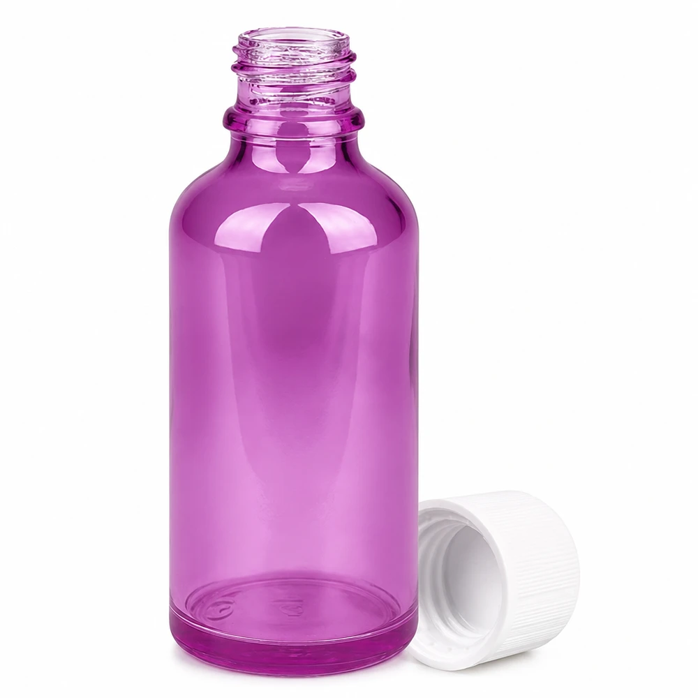 Frasco cuentagotas morado de 50 ml con abertura de 11 mm y tapón a prueba de niños para aceites esenciales