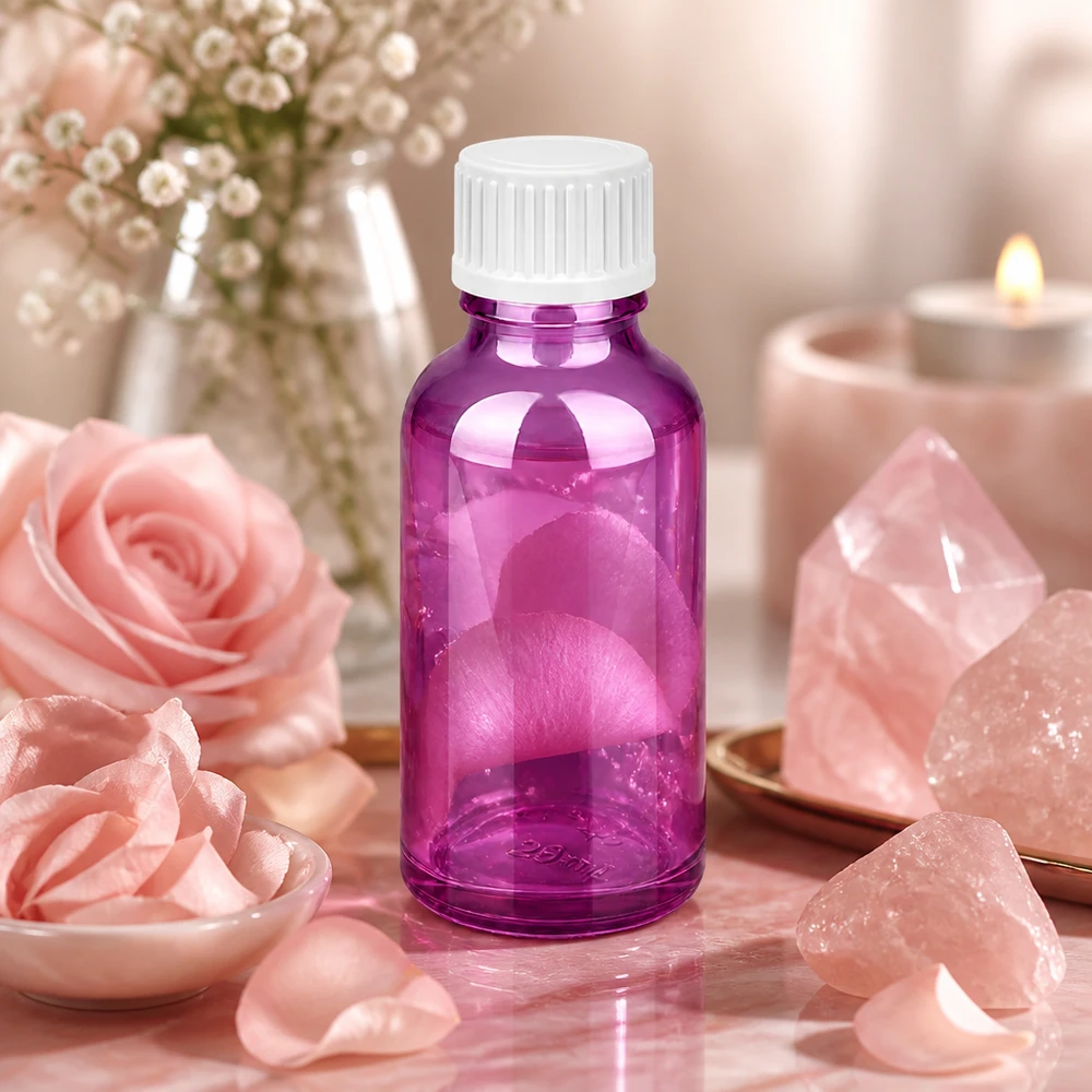 Frasco de cristal violeta de 30 ml con rosca de 18 mm - perfecto para aceites de perfume y esencias