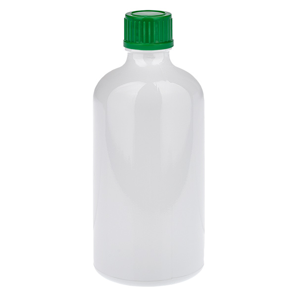 Botella de 100 ml con tapón de rosca verde de 11 mm, estándar WhiteLine UT18/100 Botella de 100 ml con tapón de rosca verde de 11 mm, estándar WhiteLine UT18/100