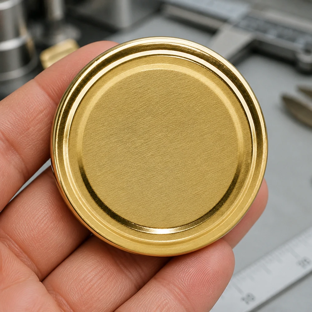 UNiTWIST TO82 dorado, BioSeal, sin BPA, unitemp Tapa TO82 de rosca, dorada, primer plano, superficie cepillada, tapa metálica de 82 mm, BioSeal, sin BPA ni NI, unitemp