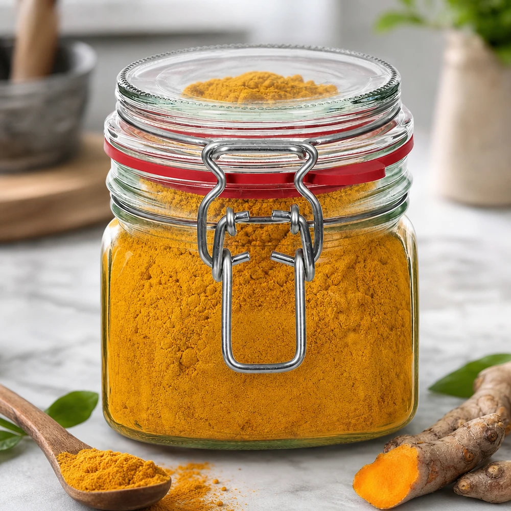 Tarro de conserva de 370 ml con tapa abatible perfecto para especias como la cúrcuma y el curry