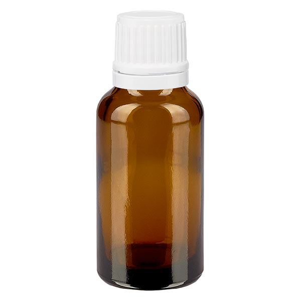 Botella de farmacia marrón 20ml tapón cuentagotas 1.2mm tapón inviolable blanco