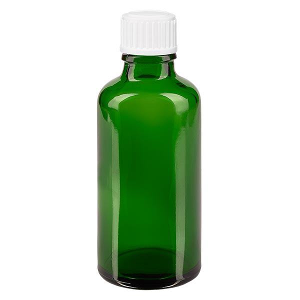 Botella de farmacia verde 50ml tapón cuentagotas blanco 0.8mm estándar