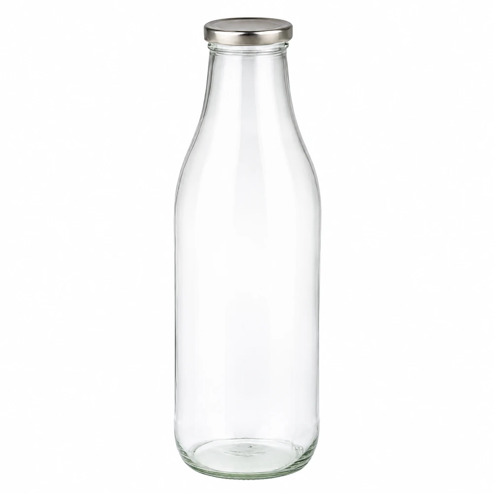 Botella de vidrio de 1000 ml + tapa BasicSeal plateada UNiTWIST Botella de cristal de 1000 ml con tapa plateada BasicSeal vacía y transparente para bebidas y almacenamiento