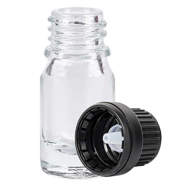 Frasco cuentagotas de 5 ml con tapón inviolable negro de 2 mm ClearLine UT18/5 Frasco cuentagotas de 5 ml con tapón inviolable negro de 2 mm ClearLine UT18/5