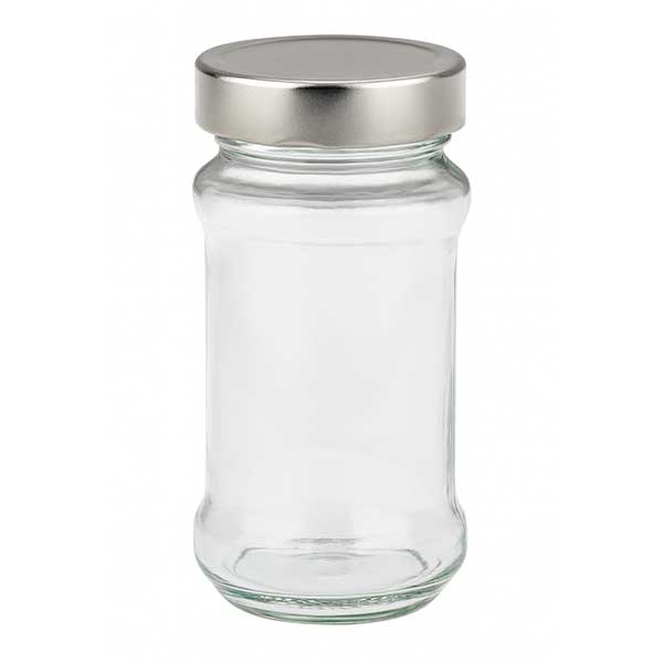 Tarro redondo de cristal de 390ml con tapa BasicSeal plata deep UT