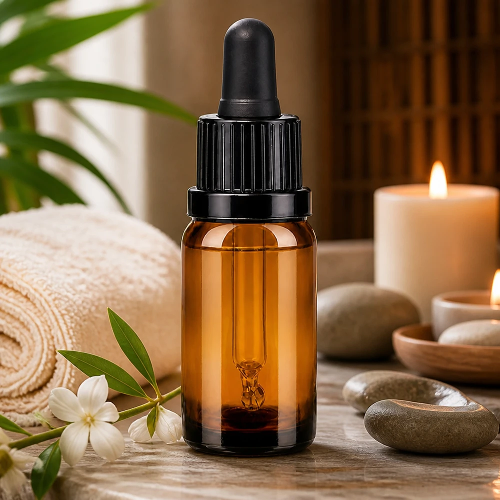 Frasco pipeta de 10 ml de vidrio ámbar con protección UV y tapón cuentagotas ergonómico para facilitar su manejo
