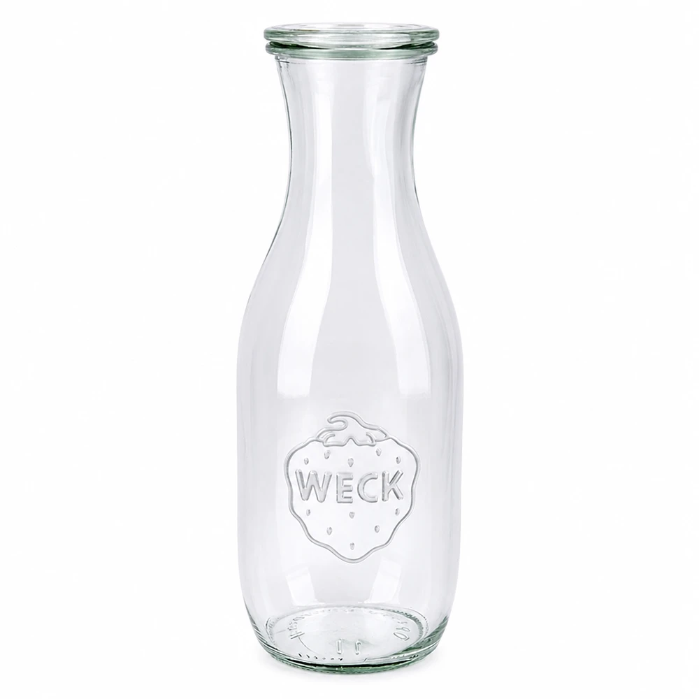 Botella para zumos de 1062 ml con tapa de cristal WECK RR60 Botella de zumo WECK 1062ml de cristal con tapa Botella de cristal transparente RR60 para conservar zumos