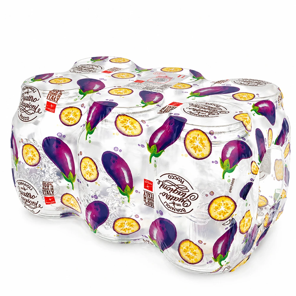 Tarro redondo "Quattro Stagioni" de 1000ml con tapa Quattro Stagioni Tarros de conserva de 1000 ml con envase decorativo de berenjena Juego de tarros de conserva italianos