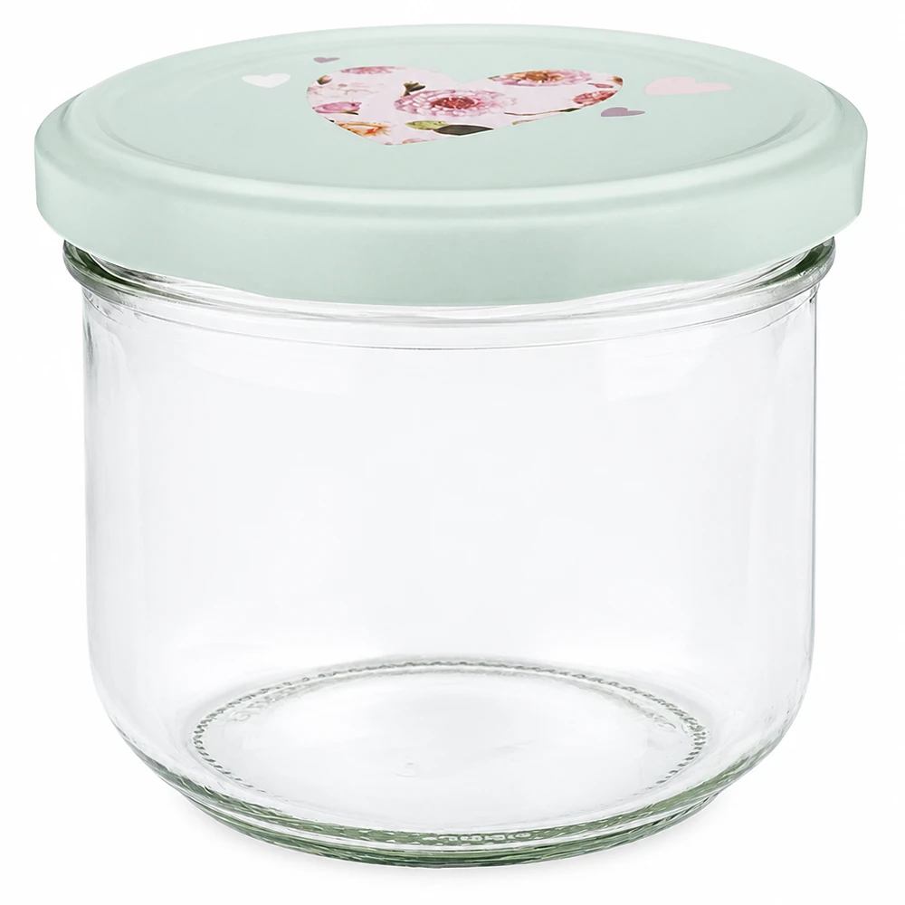 Vasos de 260 ml + tapa BasicSeal corazón menta UNiTWIST Tarro de 260 ml con tapa BasicSeal verde menta y motivo de corazón, tarro de conserva vacío para mermeladas y conservas