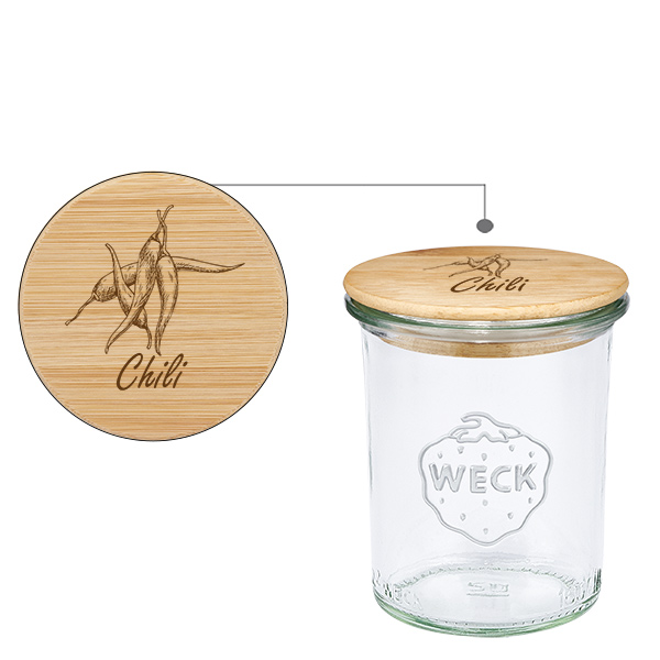 Couvercle en bois "Chili" avec WECK verre à pied 160ml Couvercle en bois "Chili" avec WECK verre à pied 160ml