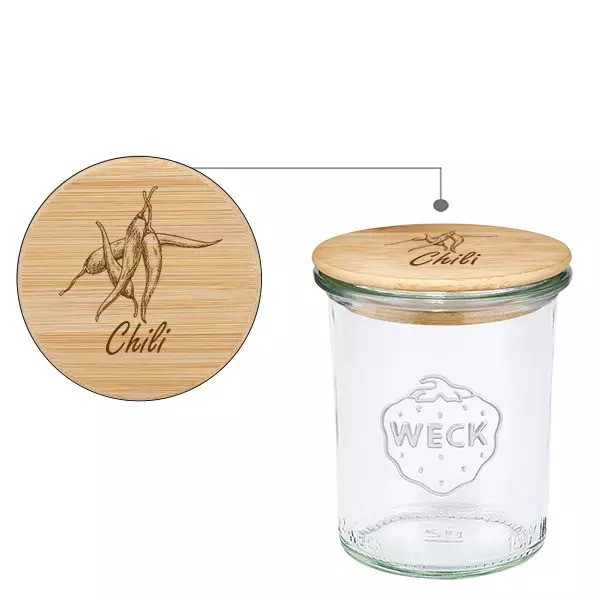 Couvercle en bois "Chili" avec WECK verre à pied 160ml Couvercle en bois "Chili" avec WECK verre à pied 160ml