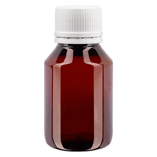 Botella PET 50ml con tapón inviolable blanco, estriado fino Botella PET 50ml con tapón inviolable blanco, estriado fino