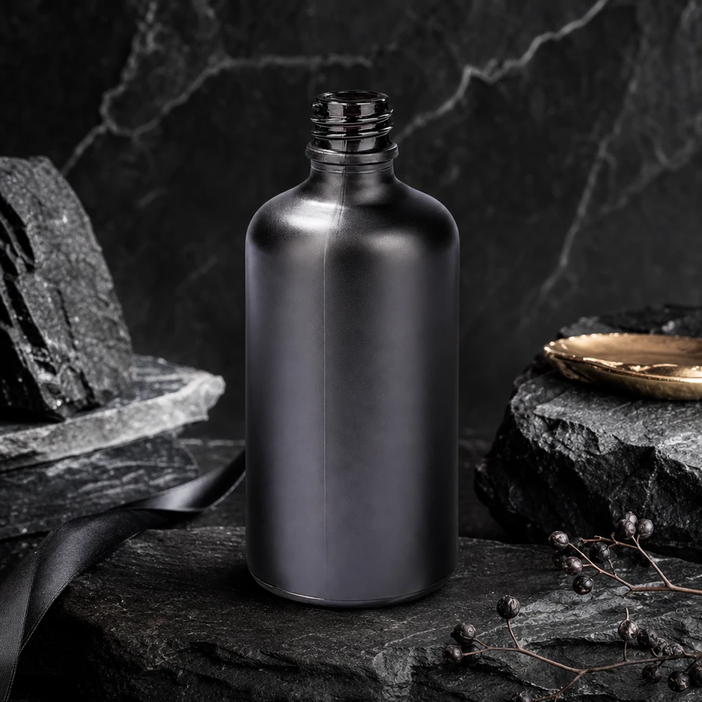 Frasco de farmacia de 100ml BlackLine UT18/100 UNiTWIST Frasco de farmacia negro de 100 ml BlackLine UT18/100 UNiTWIST de vidrio de alta calidad para cosméticos