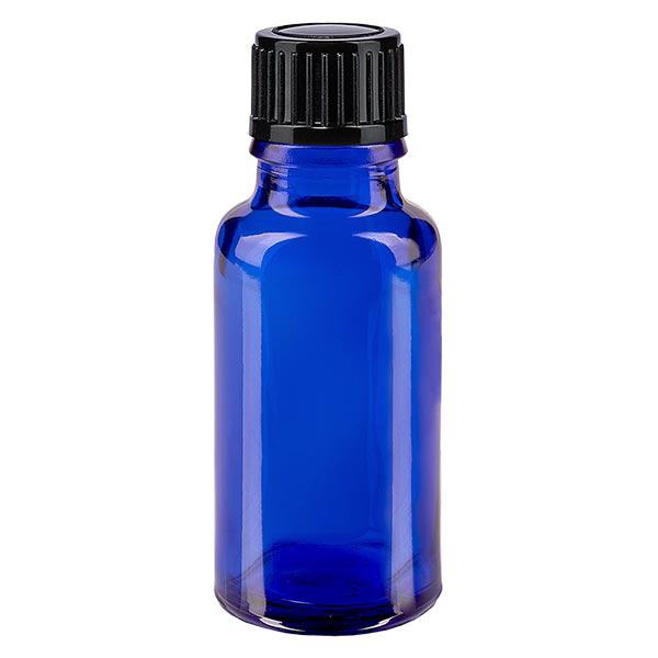 Botella de farmacia azul 20ml tapón cuentagotas 1mm negro estándar Botella de farmacia azul 20ml tapón cuentagotas 1mm negro estándar