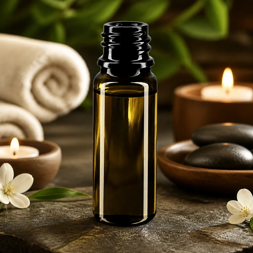 Elegante frasco de vidrio violeta DIN 18 de 10 ml con forma estilizada para aromaterapia profesional