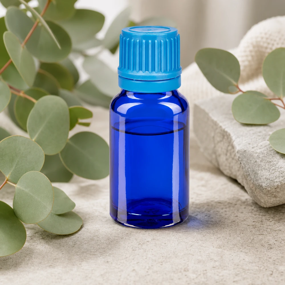 Frasco compacto de vidrio de 10 ml en elegante azul cobalto con tapón de rosca seguro