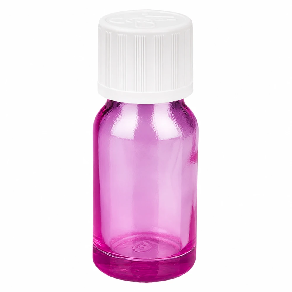 Frasco cuentagotas de 10ml 1,2mm blanco originalidad a prueba de niños PurpleLine.UT18/10 Frasco cuentagotas de 10 ml púrpura transparente con tapón de rosca blanco para una dosificación precisa