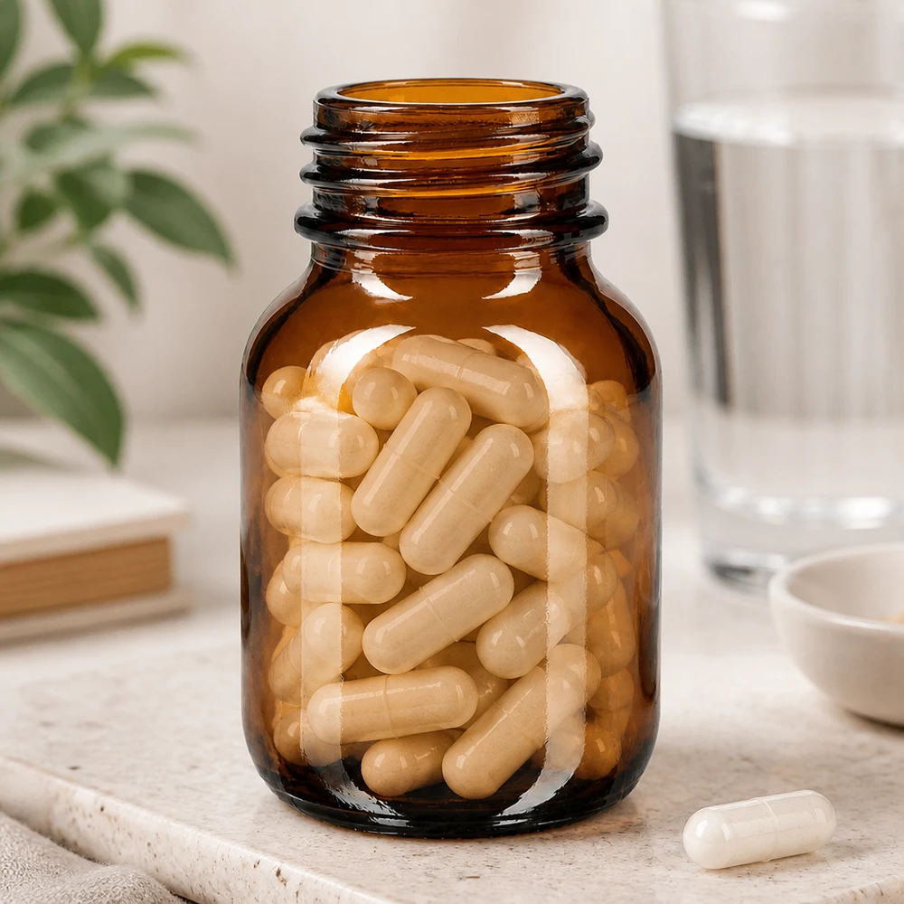 50ml botella de vidrio ámbar de cuello ancho Práctico frasco de cuello ancho de 50 ml de vidrio ámbar para el almacenamiento seguro de complementos alimenticios