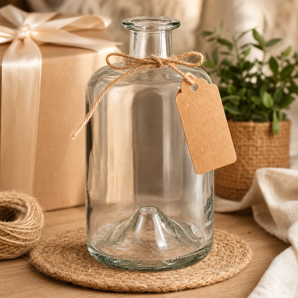 Botella de farmacia de 500 ml «500ml Glasflasche "Sofia" ohne Verschluss UNiTWIST» sin tapón UNiTWIST® 500ml Glasflasche Sofia mit Kraftpapier-Anhänger Geschenkverpackung Dekoration Bastkorb Jute-Untersetzer vintage