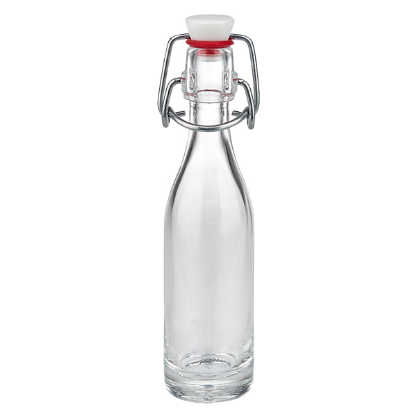 Botella de vidrio de 50 ml + tapa abatible de PVC UNiTWIST Botella de cristal de 50 ml con tapón basculante PVC UNiTWIST - botella pequeña con clip metálico y tapón blanco